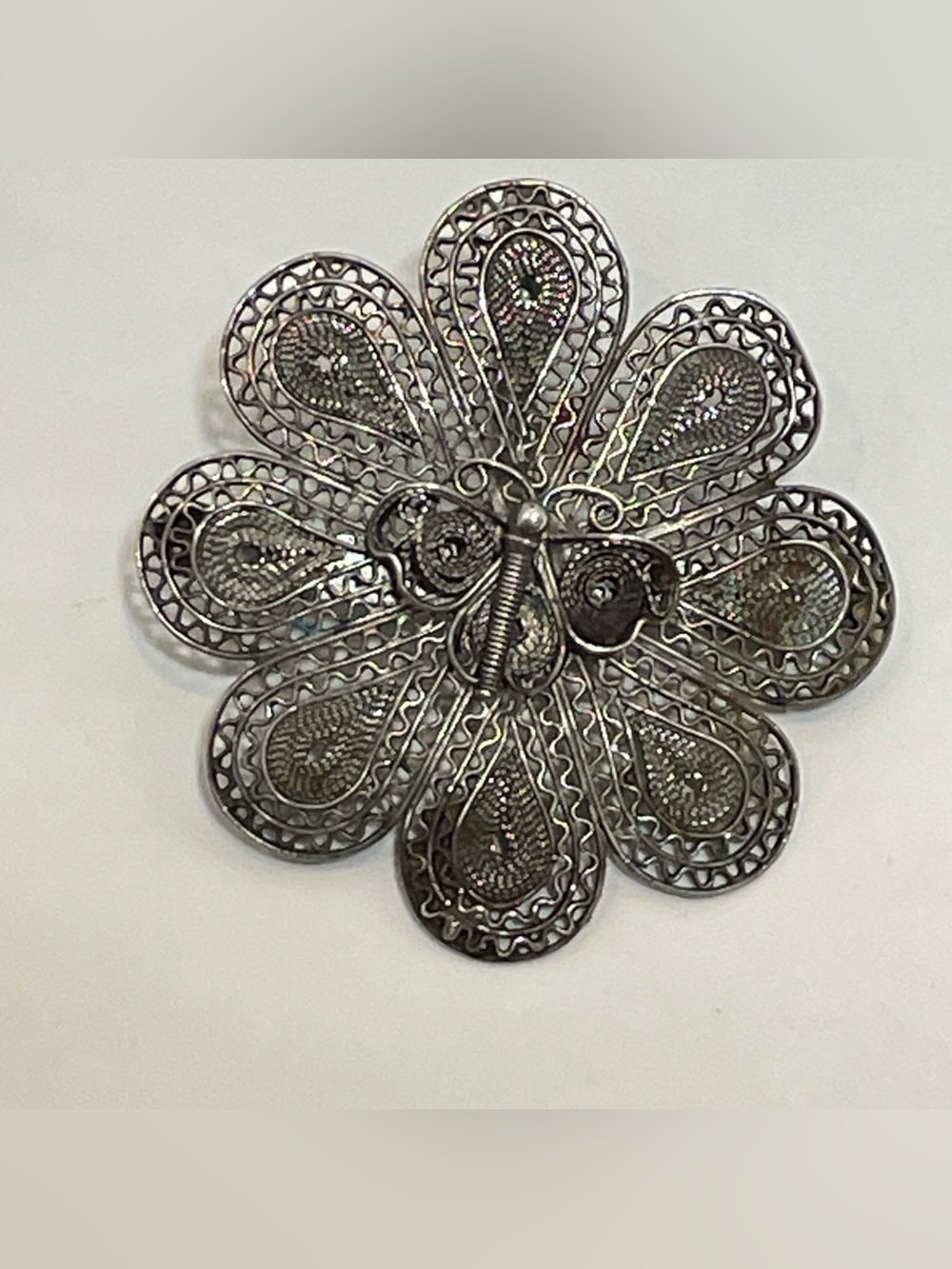 Vintage Silver Filigree Flower Brooch Convertible Pendant Sterling Tested, 10.6g